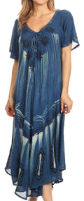 Sakkas Lida Womens Everyday Summer Relaxed Dress with Short Sleeves & Block Print#color_Blue