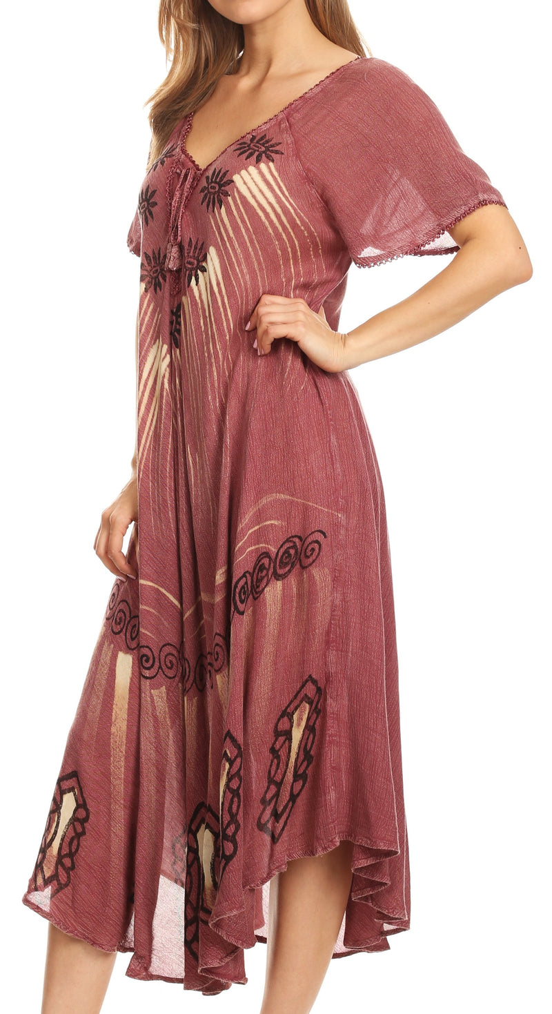 Sakkas Lida Womens Everyday Summer Relaxed Dress with Short Sleeves & Block Print