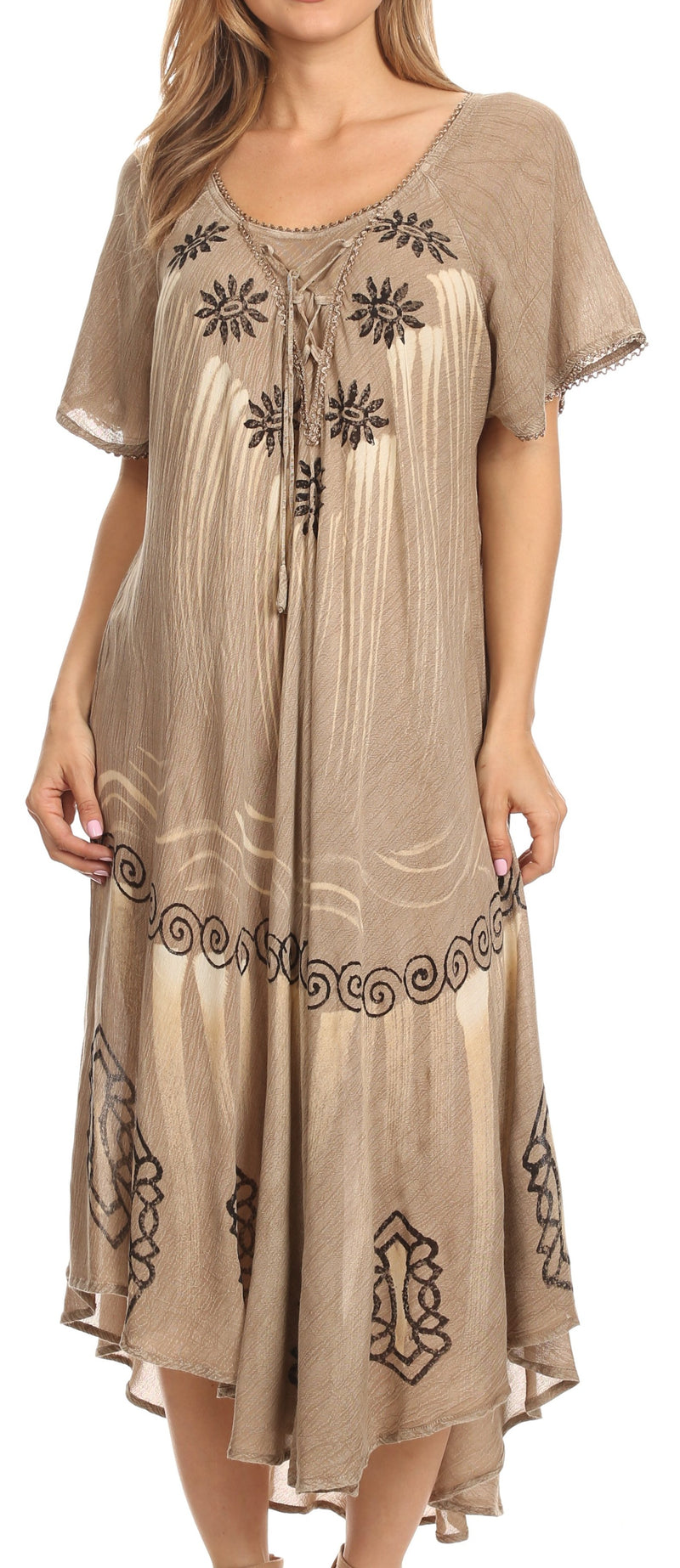 Sakkas Lida Womens Everyday Summer Relaxed Dress with Short Sleeves & Block Print