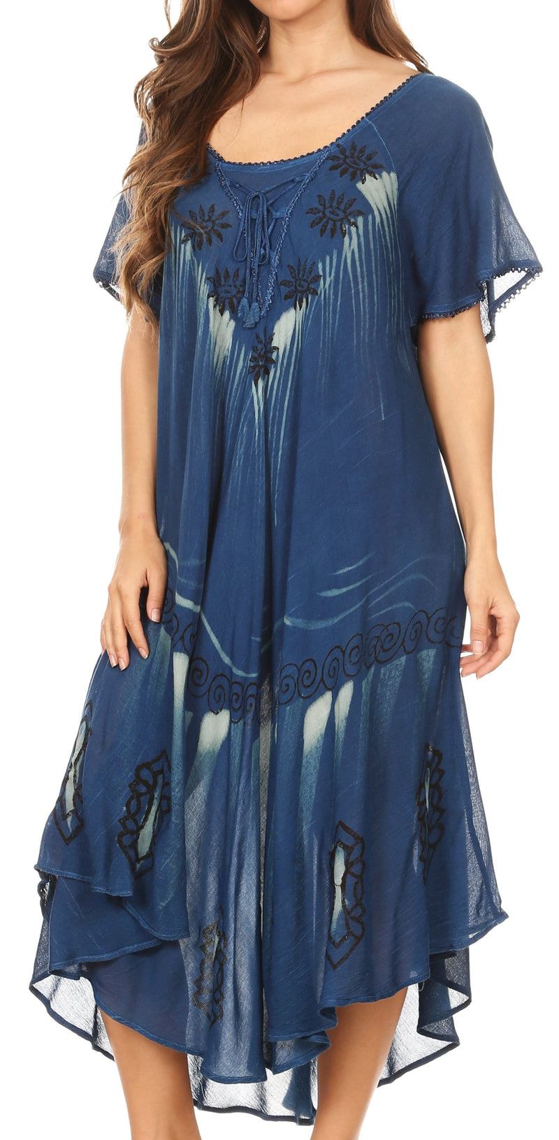 Sakkas Lida Womens Everyday Summer Relaxed Dress with Short Sleeves & Block Print