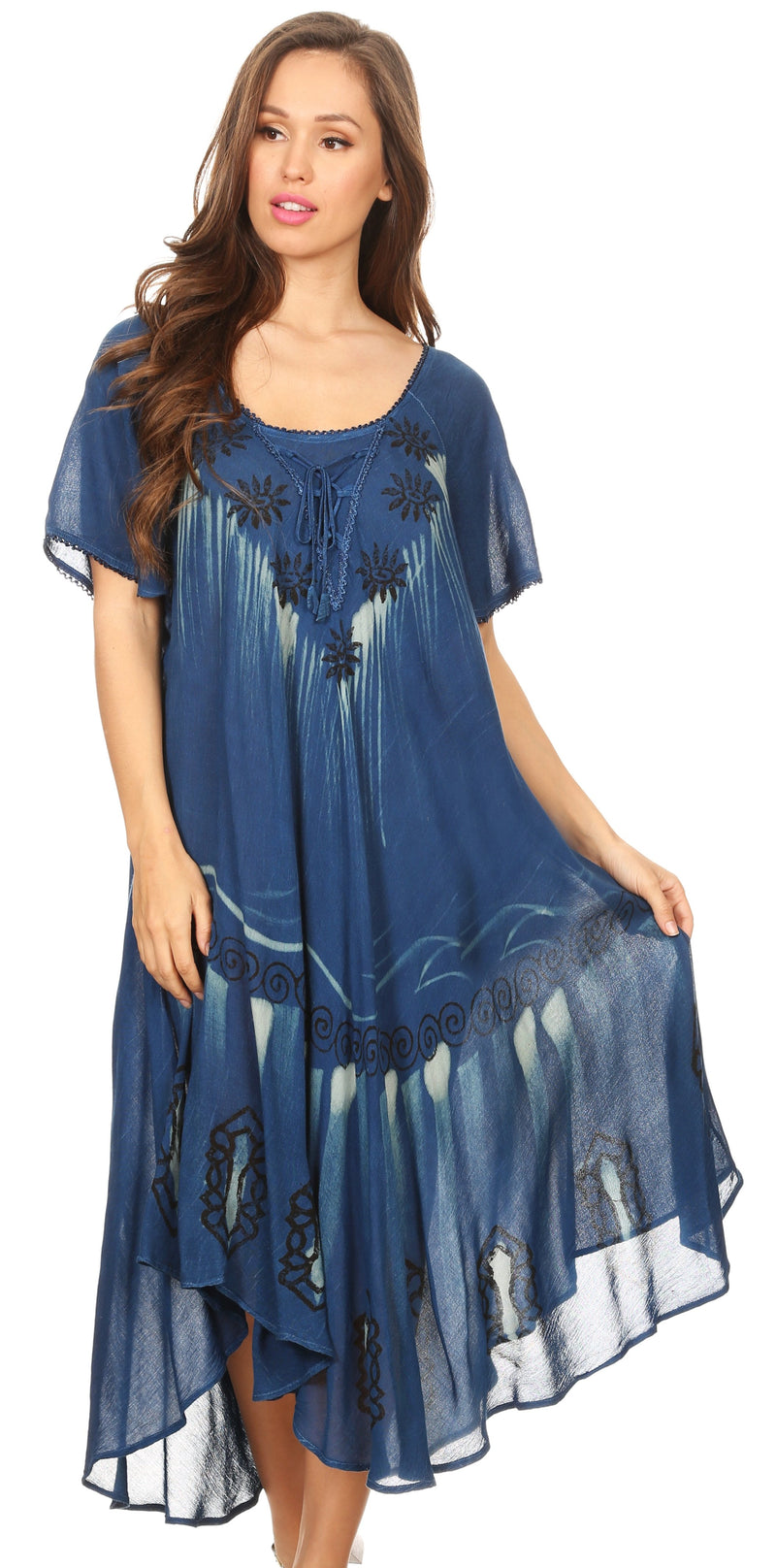 Sakkas Lida Womens Everyday Summer Relaxed Dress with Short Sleeves & Block Print