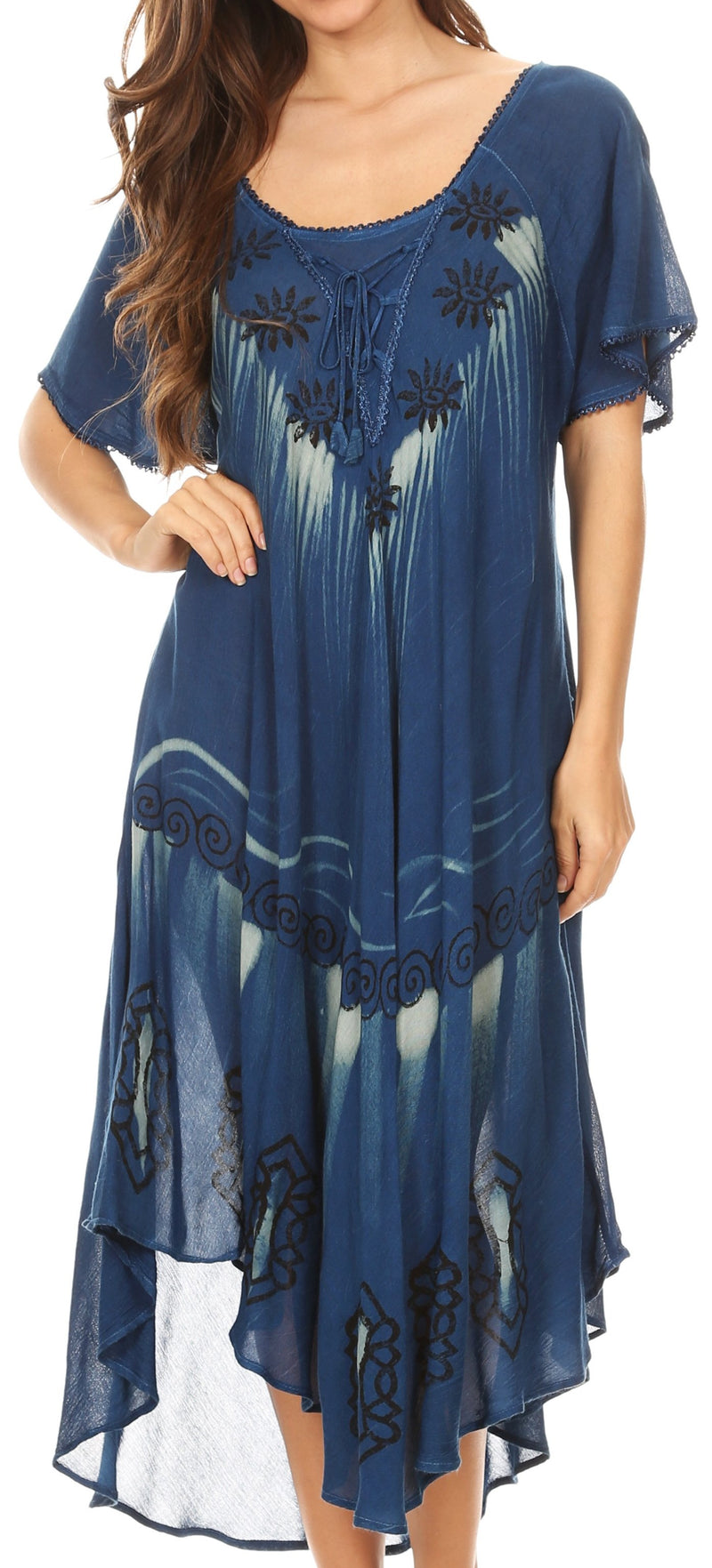 Sakkas Lida Womens Everyday Summer Relaxed Dress with Short Sleeves & Block Print