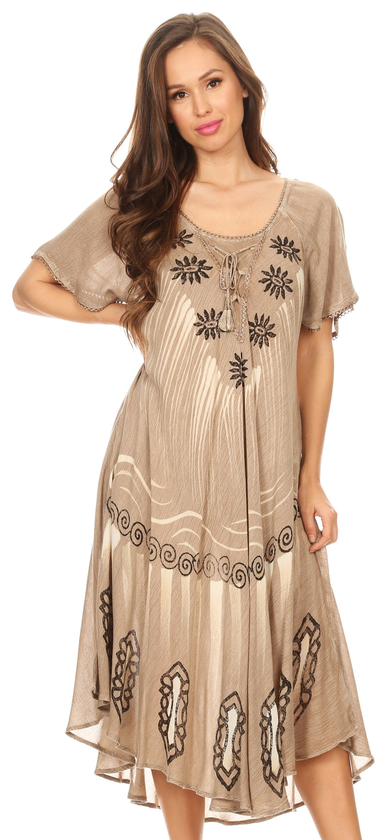 Sakkas Lida Womens Everyday Summer Relaxed Dress with Short Sleeves & Block Print