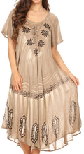 Sakkas Lida Womens Everyday Summer Relaxed Dress with Short Sleeves & Block Print#color_Khaki