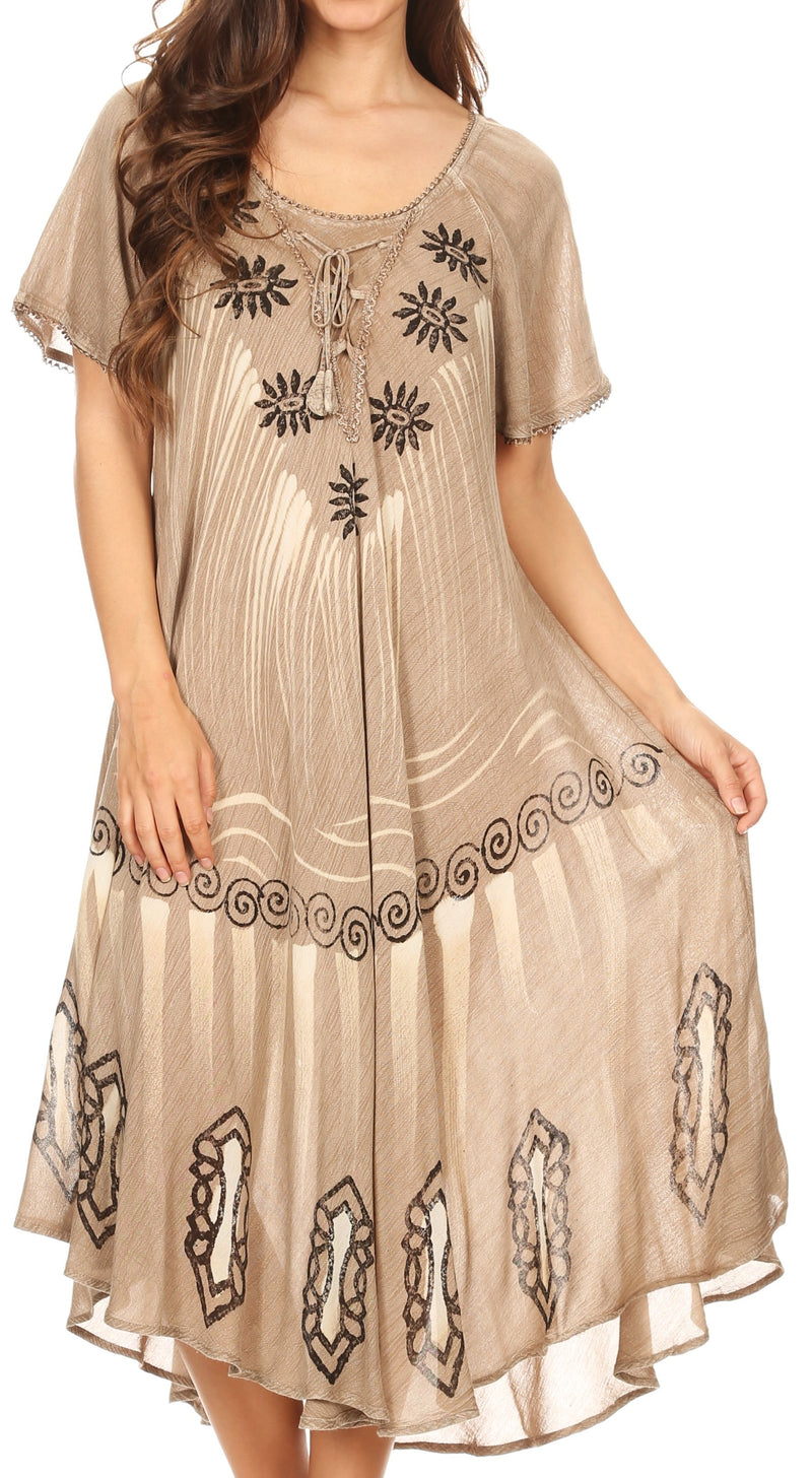 Sakkas Lida Womens Everyday Summer Relaxed Dress with Short Sleeves & Block Print