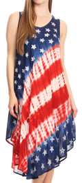 Sakkas Helen Stars and Stripes Patriotic Summer Tank Dress Light Casual Simple#color_Red/Blue