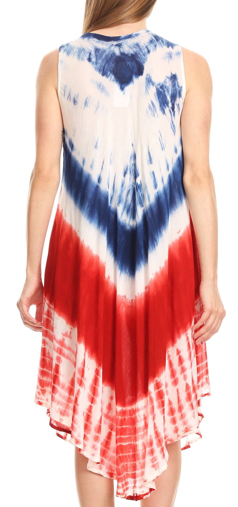 Sakkas Irina Stars and Stripes Patriotic Tie-Dye Summer Tank Dress  Casual Simple