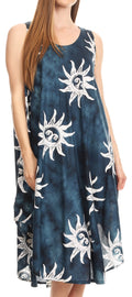 Sakkas Amanda Tie-dye Batik Summer Tank Mid Dress Relax Fit and Soft#color_Black