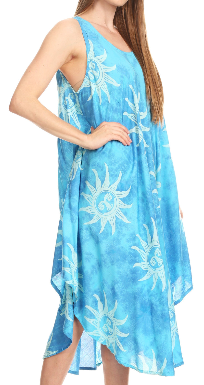Sakkas Amanda Tie-dye Batik Summer Tank Mid Dress Relax Fit and Soft