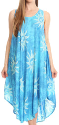Sakkas Amanda Tie-dye Batik Summer Tank Mid Dress Relax Fit and Soft#color_Blue/Turquoise