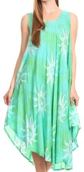 Sakkas Amanda Tie-dye Batik Summer Tank Mid Dress Relax Fit and Soft#color_Green