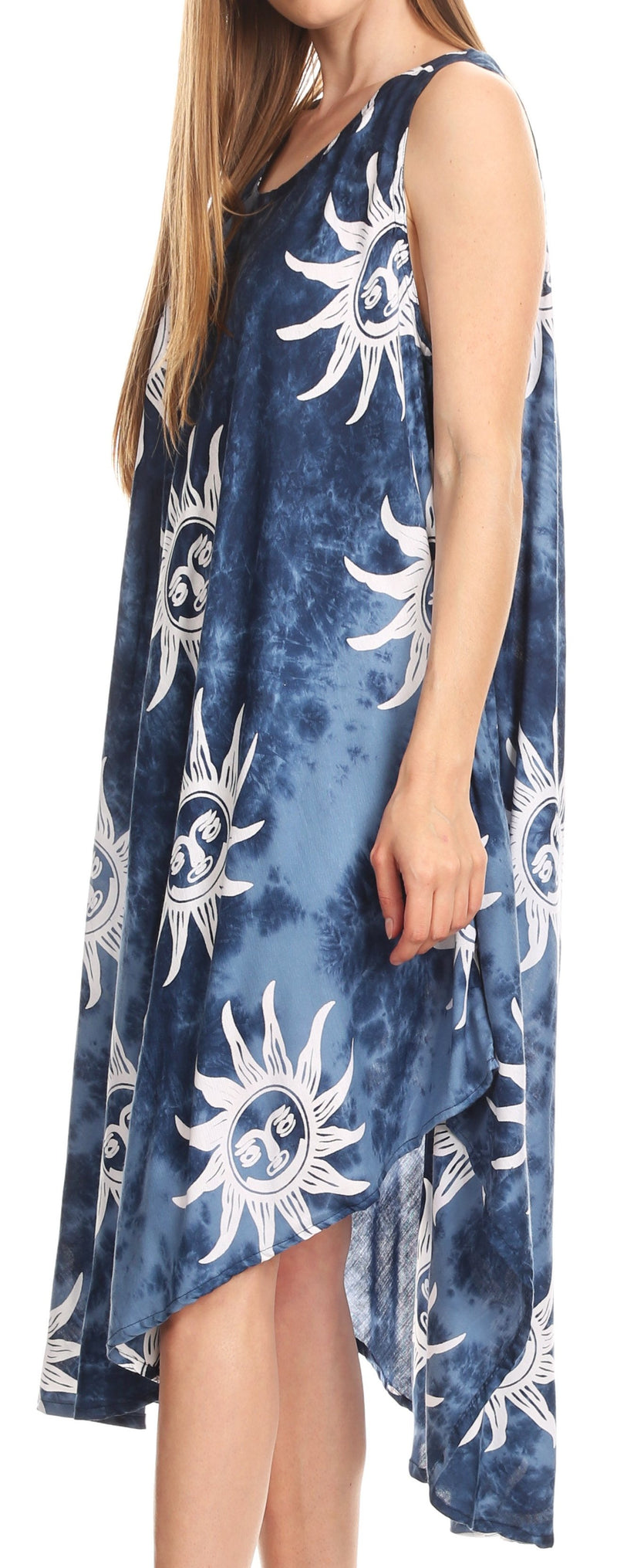 Sakkas Amanda Tie-dye Batik Summer Tank Mid Dress Relax Fit and Soft