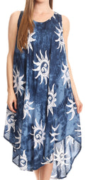 Sakkas Amanda Tie-dye Batik Summer Tank Mid Dress Relax Fit and Soft#color_Navy