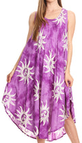 Sakkas Amanda Tie-dye Batik Summer Tank Mid Dress Relax Fit and Soft#color_Purple