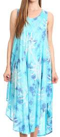 Sakkas Amanda Tie-dye Batik Summer Tank Mid Dress Relax Fit and Soft#color_Purple/Turquoise
