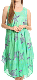 Sakkas Celina Summer Casual Everyday Tank Dress Tye-dye and Batik Sleeveless#color_Green 