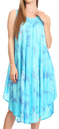 Sakkas Maddalena Summer Casual Relax fit Tank Dress Tie dye with Batik #color_Turquoise