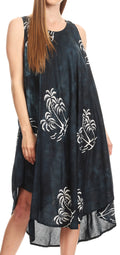 Sakkas Maddalena Summer Casual Relax fit Tank Dress Tie dye with Batik #color_Black
