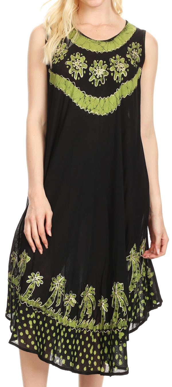 Sakkas Esme Women's Casual Midi Loose Fit Sleeveless Tank Dress Cover-up #color_17154-BlackGreen