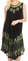 Sakkas Esme Women's Casual Midi Loose Fit Sleeveless Tank Dress Cover-up #color_17160-BlackGreen 