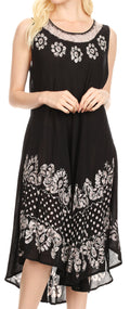 Sakkas Esme Women's Casual Midi Loose Fit Sleeveless Tank Dress Cover-up #color_17160-BlackWhite 