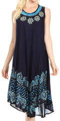 Sakkas Esme Women's Casual Midi Loose Fit Sleeveless Tank Dress Cover-up #color_17160-NavyTurq 