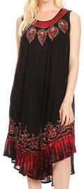 Sakkas Esme Women's Casual Midi Loose Fit Sleeveless Tank Dress Cover-up #color_BlackRed 