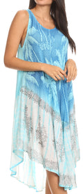 Sakkas Farzana Women Sleeveless Summer Caftan Midi Dress Tie-dye Light and Fresh#color_Turquoise
