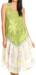 Sakkas Farzana Women Sleeveless Summer Caftan Midi Dress Tie-dye Light and Fresh#color_Green