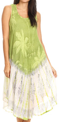 Sakkas Farzana Women Sleeveless Summer Caftan Midi Dress Tie-dye Light and Fresh#color_Green 