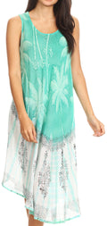 Sakkas Farzana Women Sleeveless Summer Caftan Midi Dress Tie-dye Light and Fresh#color_Mint 