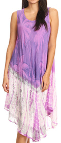 Sakkas Farzana Women Sleeveless Summer Caftan Midi Dress Tie-dye Light and Fresh#color_Purple 