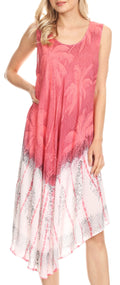Sakkas Farzana Women Sleeveless Summer Caftan Midi Dress Tie-dye Light and Fresh#color_Salmon 