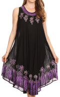 Sakkas Tina Women's Casual Summer Maxi Loose Fit Sleeveless Tank Dress#color_BlackPurple 