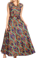 Sakkas Beyaz Women's Maxi Sleeveless Wrap Long Dress with Pockets V neck African#color_12-CamelMulti