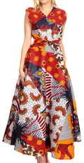 Sakkas Beyaz Women's Maxi Sleeveless Wrap Long Dress with Pockets V neck African#color_120-WhiteNavyRed