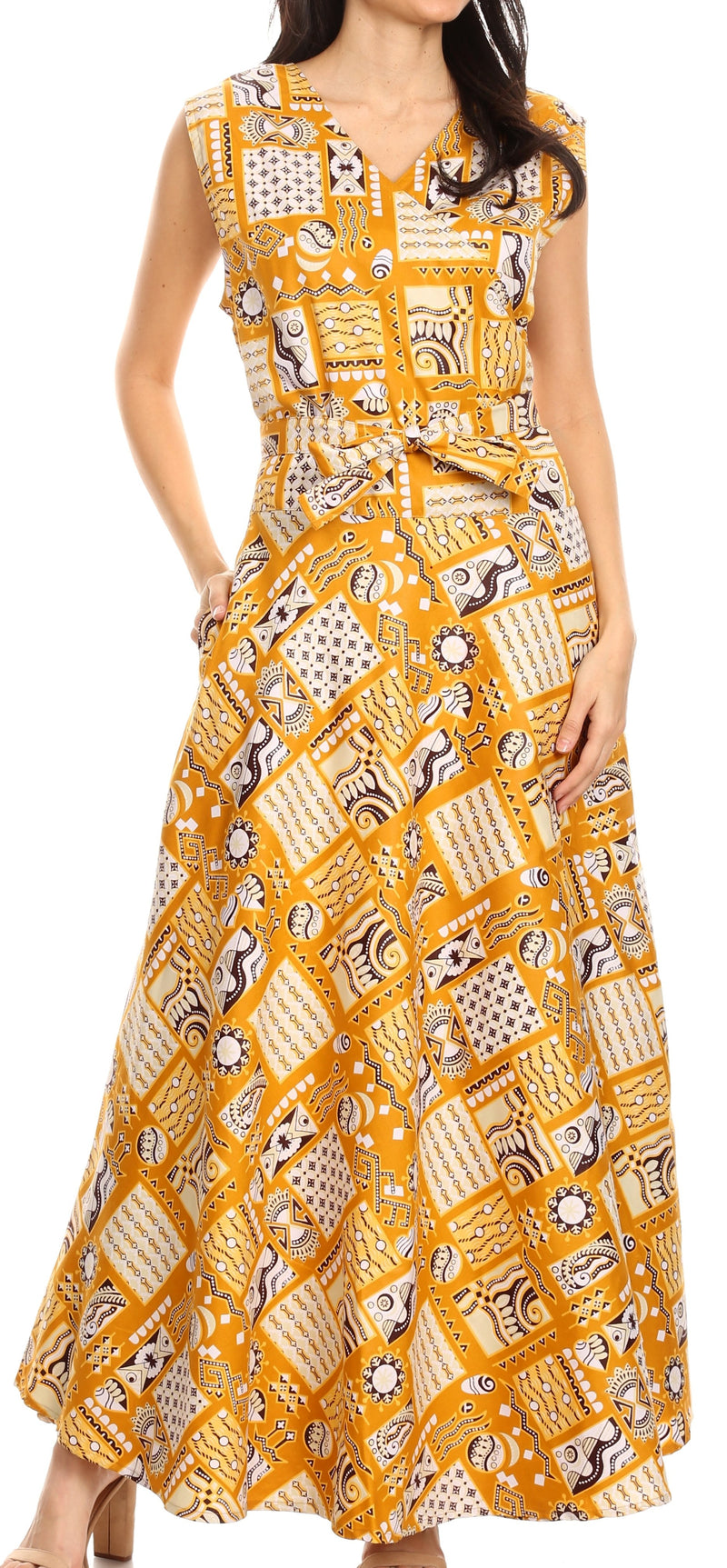 Sakkas Beyaz Women's Maxi Sleeveless Wrap Long Dress with Pockets V neck African