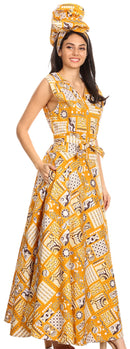 Sakkas Beyaz Women's Maxi Sleeveless Wrap Long Dress with Pockets V neck African