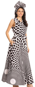 Sakkas Beyaz Women's Maxi Sleeveless Wrap Long Dress with Pockets V neck African#color_138-WhiteMulti