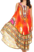Sakkas Isla  Colorful Dashiki Sleeveless Caftan Dress / Cover up#color_19116-Orange
