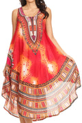 Sakkas Isla  Colorful Dashiki Sleeveless Caftan Dress / Cover up#color_19116-Red