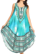 Sakkas Isla  Colorful Dashiki Sleeveless Caftan Dress / Cover up#color_19116-TurquoiseBlue