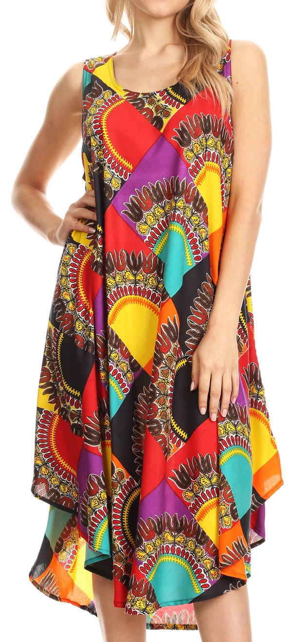 Sakkas Isla  Colorful Dashiki Sleeveless Caftan Dress / Cover up#color_Multi-Dashiki