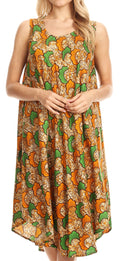 Sakkas Mikaela Summer Flowy Caftan Dress Cover-up Light & Casual#color_Brown