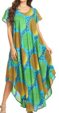 Sakkas Merve Womens Maxi Short Sleeve  Dress High Low on Ankara Print w/Pockets#color_TurquoiseGreen