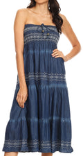 Sakkas Eva Womens Denim Strapless Tube Top Smock Short Sleeveless Dress Chambray#color_Chambray-White