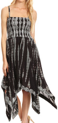 Sakkas Endea Tie Dye Smocked Bodice Hi-Low Handkerchief Hem Dress#color_Black/Grey