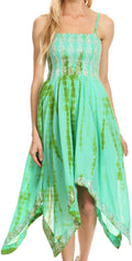 Sakkas Endea Tie Dye Smocked Bodice Hi-Low Handkerchief Hem Dress#color_Mint