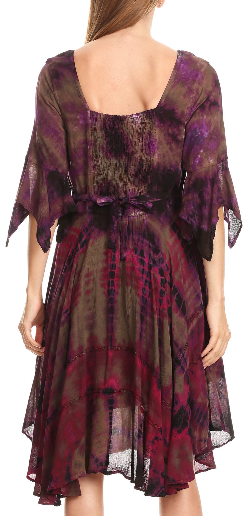 Sakkas Ceren Marble Dye Cascading Corset Dress with Handkerchief Sleeves