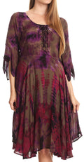 Sakkas Ceren Marble Dye Cascading Corset Dress with Handkerchief Sleeves #color_Brown